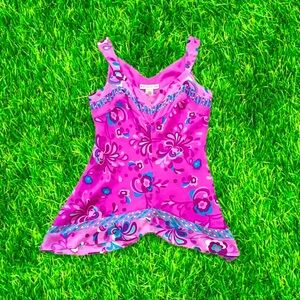 vtg y2k Bandolino pastel blue & purple paisley print mesh fairy top